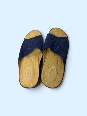 Atalina Blue Cutout Laser-Cut Slide Sandals‎